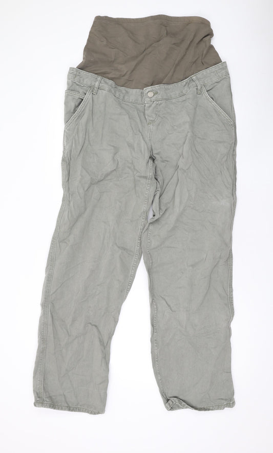 ASOS Womens Green Cotton Wide-Leg Jeans Size 12 L30 in Relaxed Button