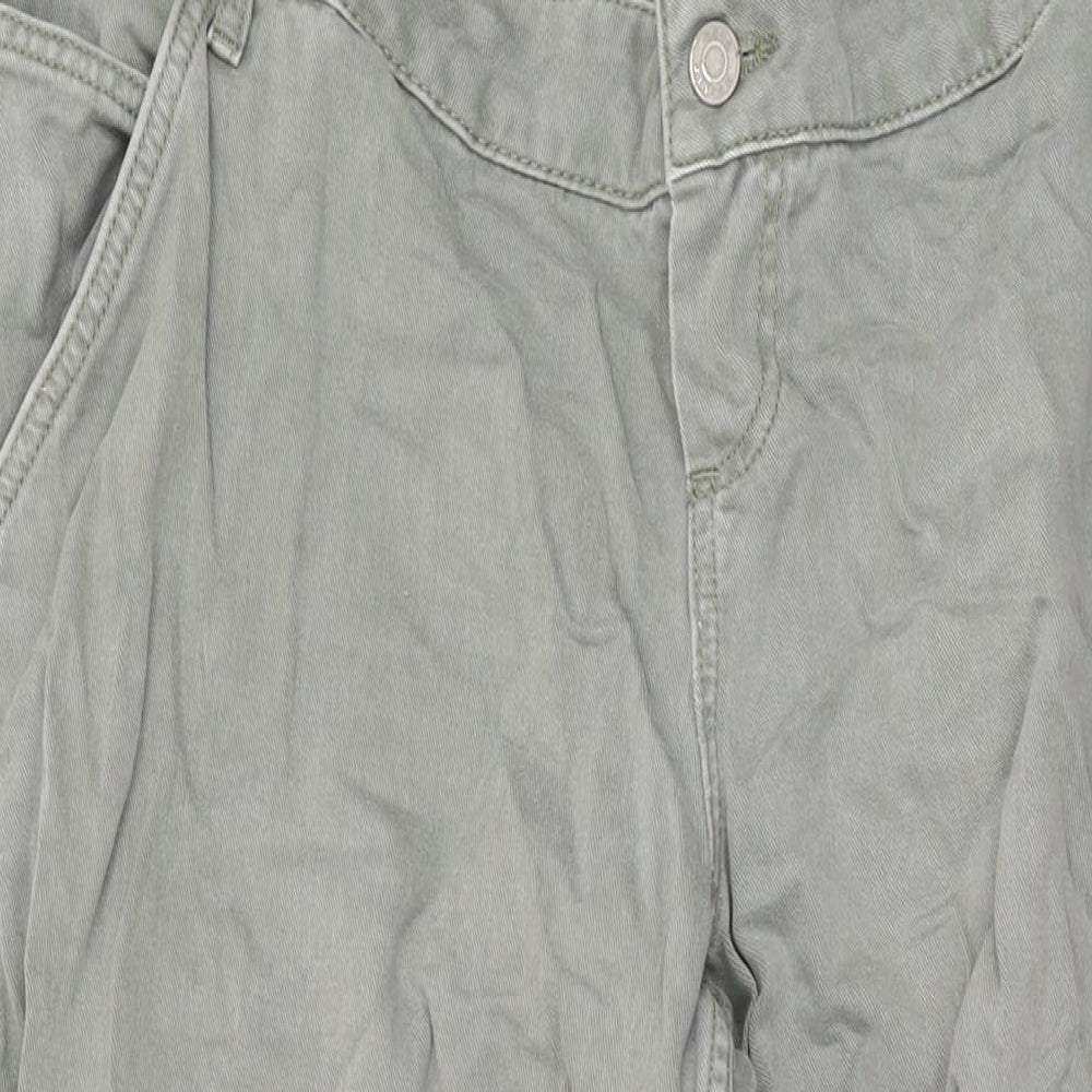 ASOS Womens Green Cotton Wide-Leg Jeans Size 12 L30 in Relaxed Button