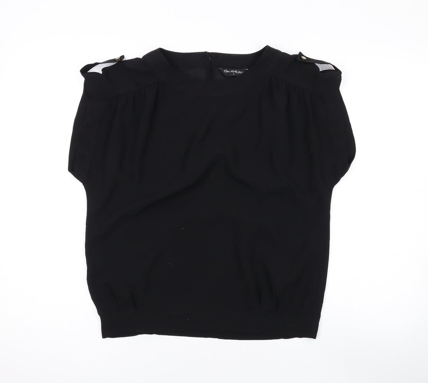 Miss Selfridge Womens Black Polyester Basic Blouse Size 6 Round Neck