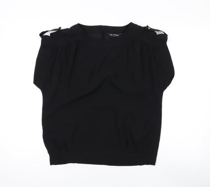 Miss Selfridge Womens Black Polyester Basic Blouse Size 6 Round Neck