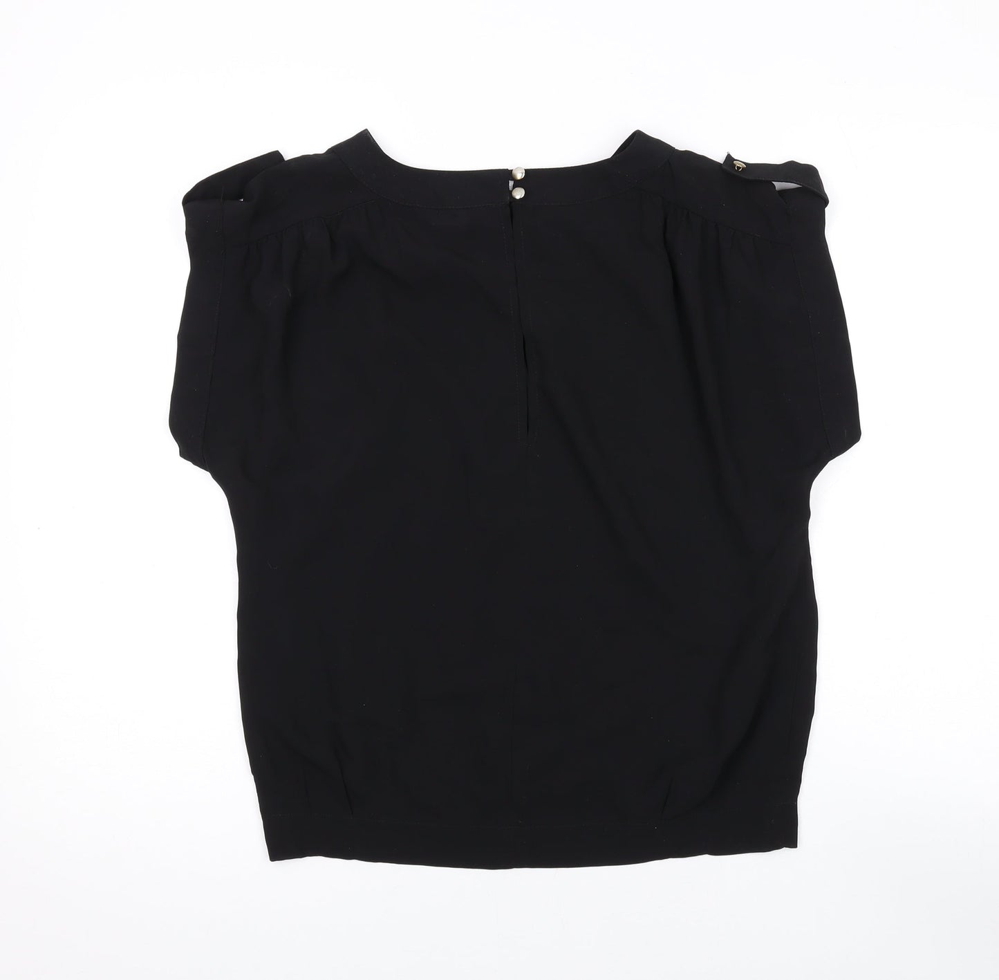 Miss Selfridge Womens Black Polyester Basic Blouse Size 6 Round Neck