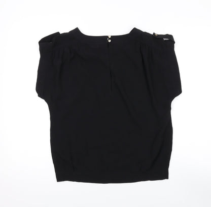 Miss Selfridge Womens Black Polyester Basic Blouse Size 6 Round Neck