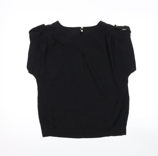 Miss Selfridge Womens Black Polyester Basic Blouse Size 6 Round Neck