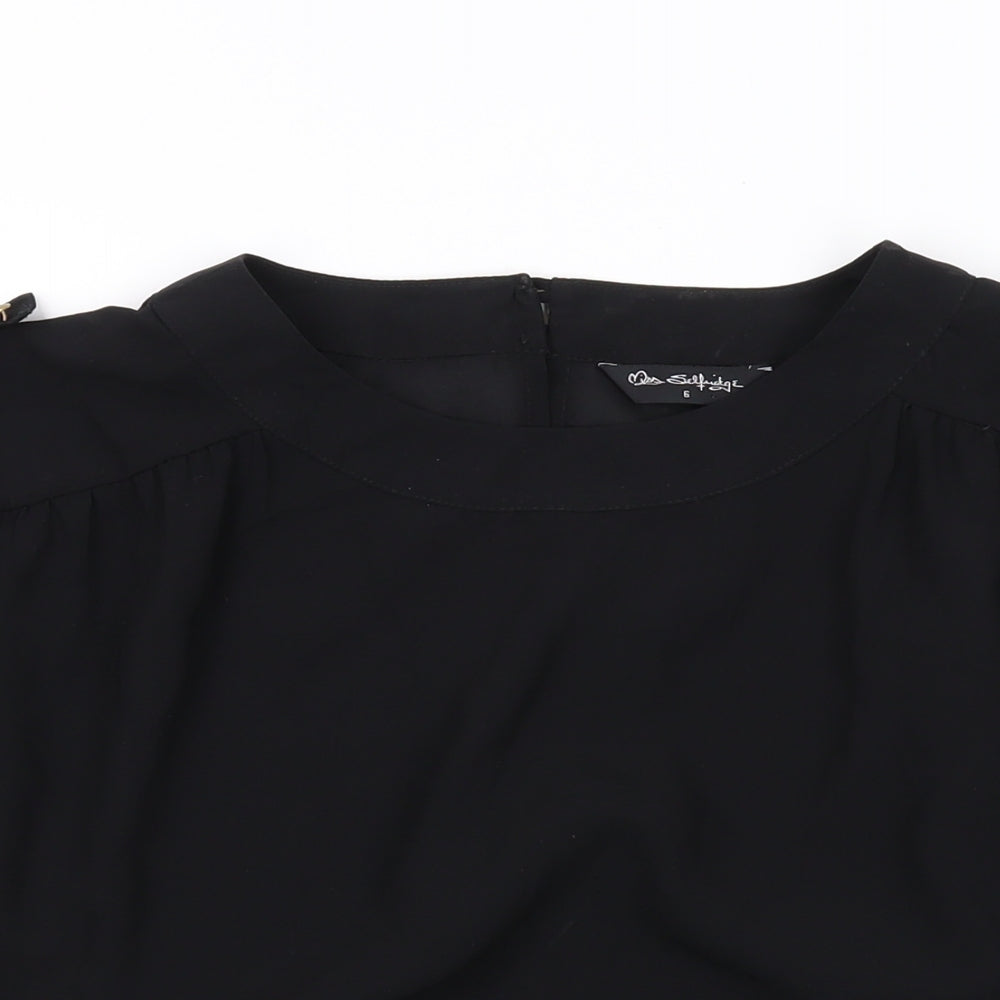 Miss Selfridge Womens Black Polyester Basic Blouse Size 6 Round Neck