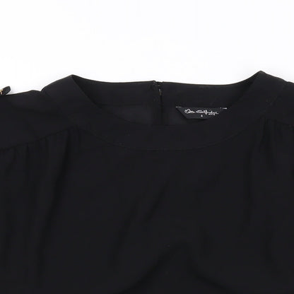 Miss Selfridge Womens Black Polyester Basic Blouse Size 6 Round Neck
