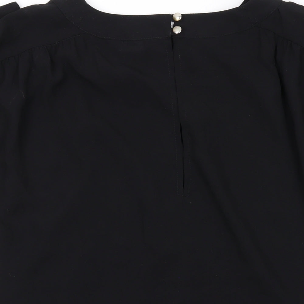 Miss Selfridge Womens Black Polyester Basic Blouse Size 6 Round Neck