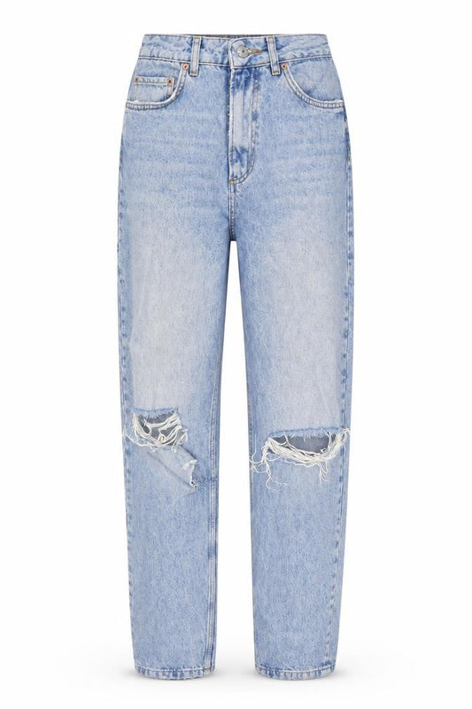 Front view of ASOS women’s blue cotton straight jeans, size UK 26, 31-inch leg regular zip