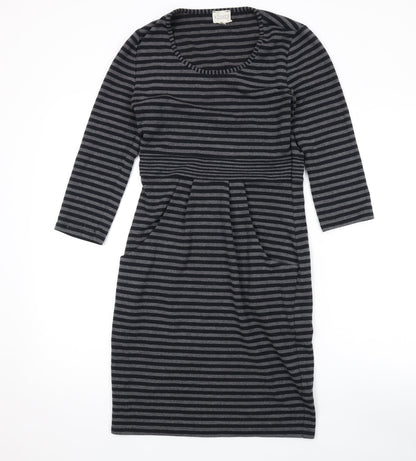 Kaliko Womens Grey Striped Polyester A-Line Size 8 Round Neck Pullover