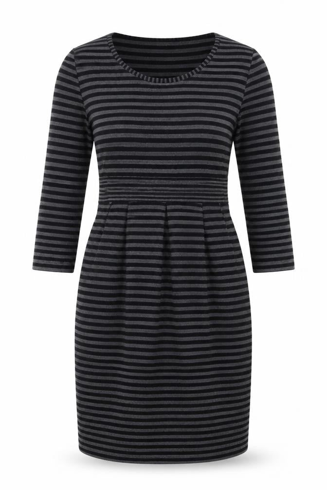 Kaliko Womens Grey Striped Polyester A-Line Size 8 Round Neck Pullover