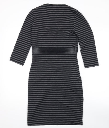 Kaliko Womens Grey Striped Polyester A-Line Size 8 Round Neck Pullover