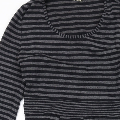 Kaliko Womens Grey Striped Polyester A-Line Size 8 Round Neck Pullover