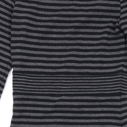 Kaliko Womens Grey Striped Polyester A-Line Size 8 Round Neck Pullover