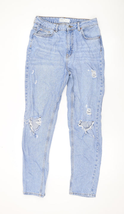 Denim & Co. Womens Blue Cotton Straight Jeans Size 10 L28 in Regular Zip