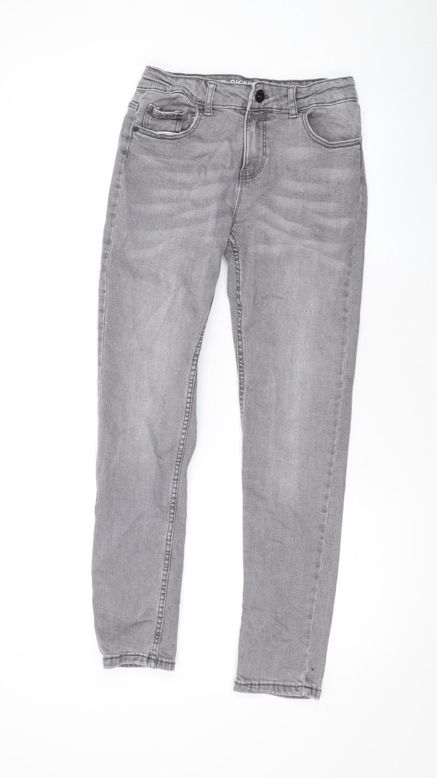 Denim & Co. Girls Grey Cotton Skinny Jeans Size 11-12 Years L26 in Regular Zip