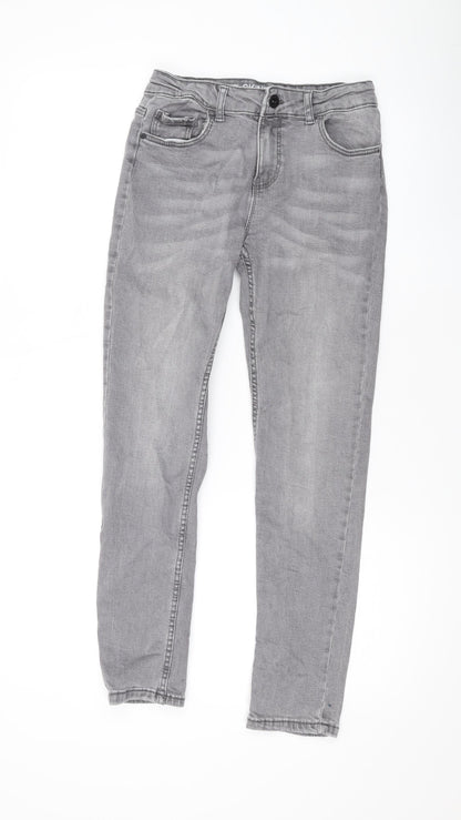 Denim & Co. Girls Grey Cotton Skinny Jeans Size 11-12 Years L26 in Regular Zip