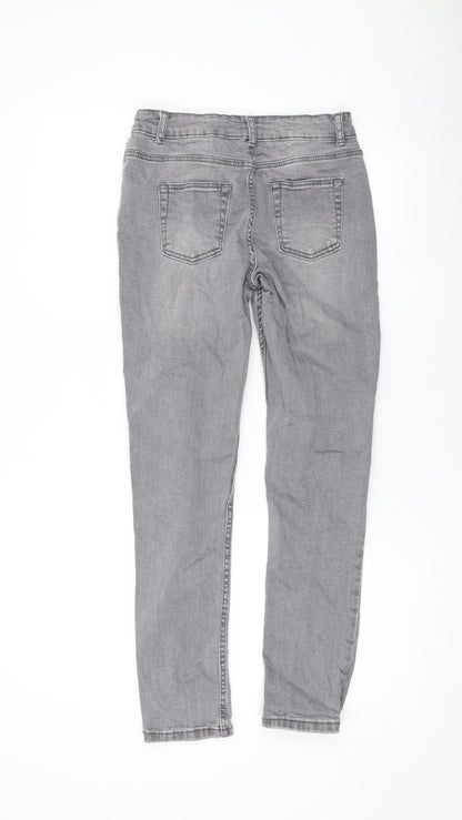 Denim & Co. Girls Grey Cotton Skinny Jeans Size 11-12 Years L26 in Regular Zip
