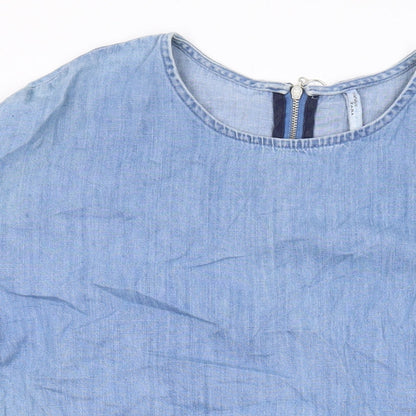 Zara Womens Blue Cotton A-Line Size M Round Neck Zip