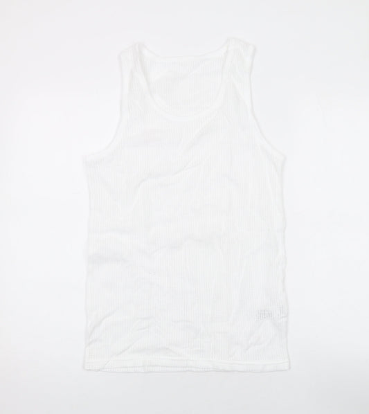 Marks and Spencer Mens White Cotton T-Shirt Size S Round Neck