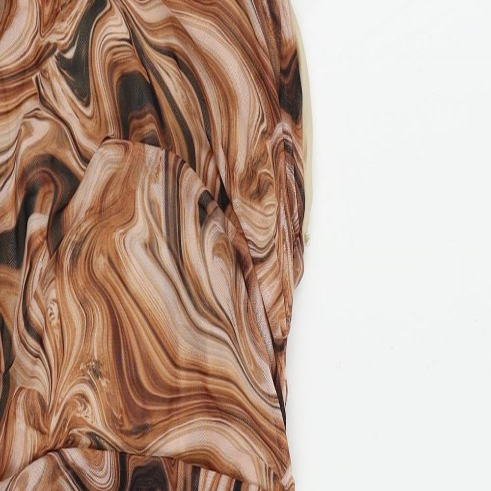 Quiz Womens Brown Geometric Polyester Bodycon Size 10 Square Neck - Ruched