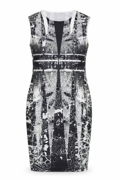 ASOS Womens Grey Geometric Polyester Pencil Dress Size 12 Round Neck Pullover