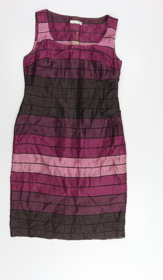 Precis Petite Womens Purple Striped Linen Pencil Dress Size 10 Boat Neck Zip - Lined