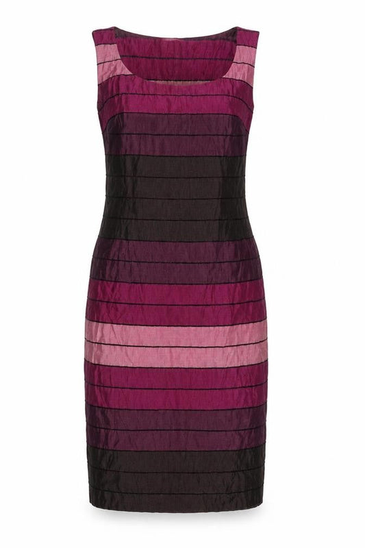 Precis Petite Womens Purple Striped Linen Pencil Dress Size 10 Boat Neck Zip - Lined