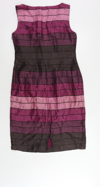 Precis Petite Womens Purple Striped Linen Pencil Dress Size 10 Boat Neck Zip - Lined