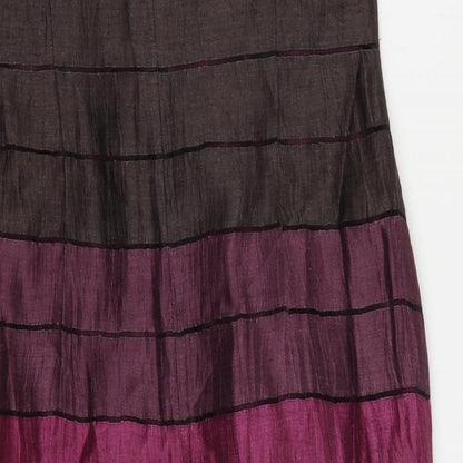 Precis Petite Womens Purple Striped Linen Pencil Dress Size 10 Boat Neck Zip - Lined