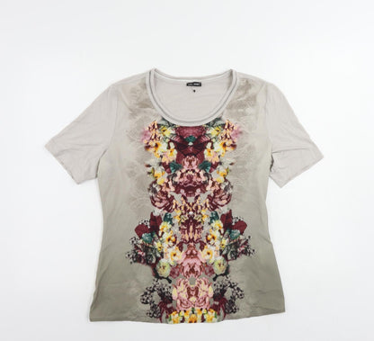 Gerry Weber Womens Grey Floral Polyester Basic T-Shirt Size 10 Round Neck