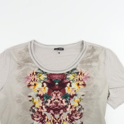 Gerry Weber Womens Grey Floral Polyester Basic T-Shirt Size 10 Round Neck