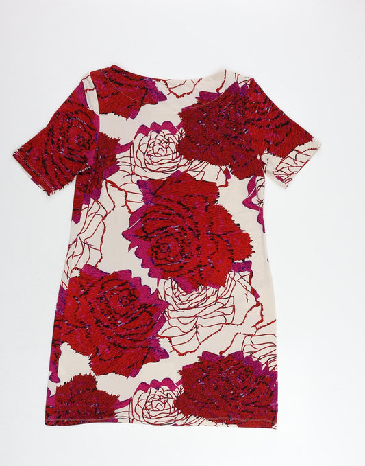 Marks and Spencer Womens Red Floral Polyester Shift Size 14 Boat Neck Pullover