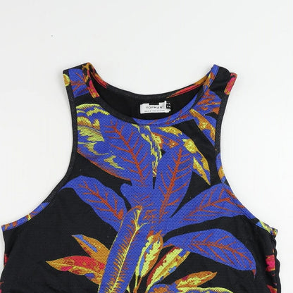 Topman Mens Black Geometric Polyester T-Shirt Size M Round Neck