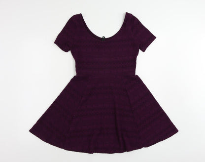 H&M Womens Purple Polyester Skater Dress Size S Scoop Neck Pullover