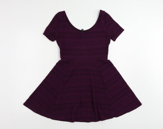 H&M Womens Purple Polyester Skater Dress Size S Scoop Neck Pullover