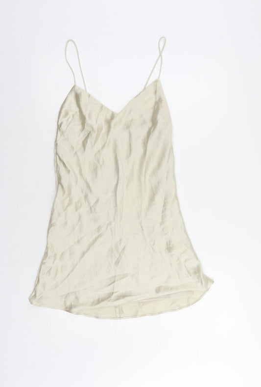 Zara Womens Beige Polyester Slip Dress Size S V-Neck Zip