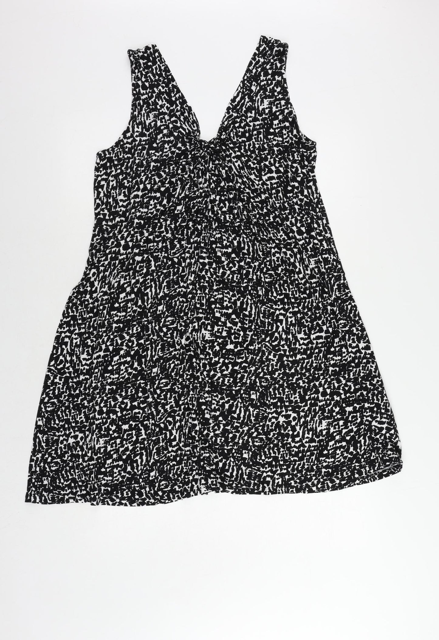 Marks and Spencer Womens Black Animal Print Viscose Tank Dress Size 12 V-Neck Pullover