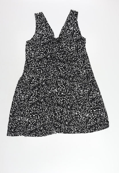 Marks and Spencer Womens Black Animal Print Viscose Tank Dress Size 12 V-Neck Pullover