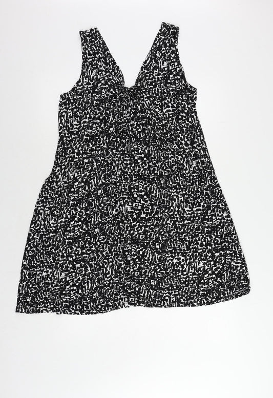 Marks and Spencer Womens Black Animal Print Viscose Tank Dress Size 12 V-Neck Pullover