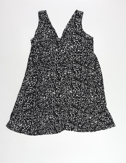 Marks and Spencer Womens Black Animal Print Viscose Tank Dress Size 12 V-Neck Pullover