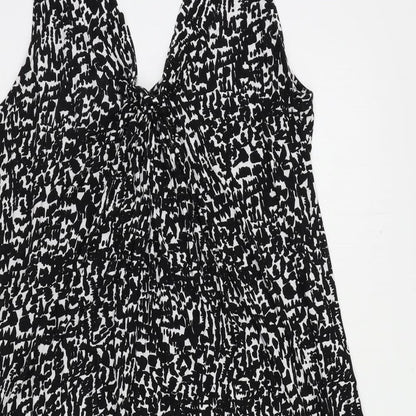 Marks and Spencer Womens Black Animal Print Viscose Tank Dress Size 12 V-Neck Pullover