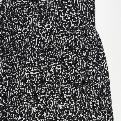 Marks and Spencer Womens Black Animal Print Viscose Tank Dress Size 12 V-Neck Pullover