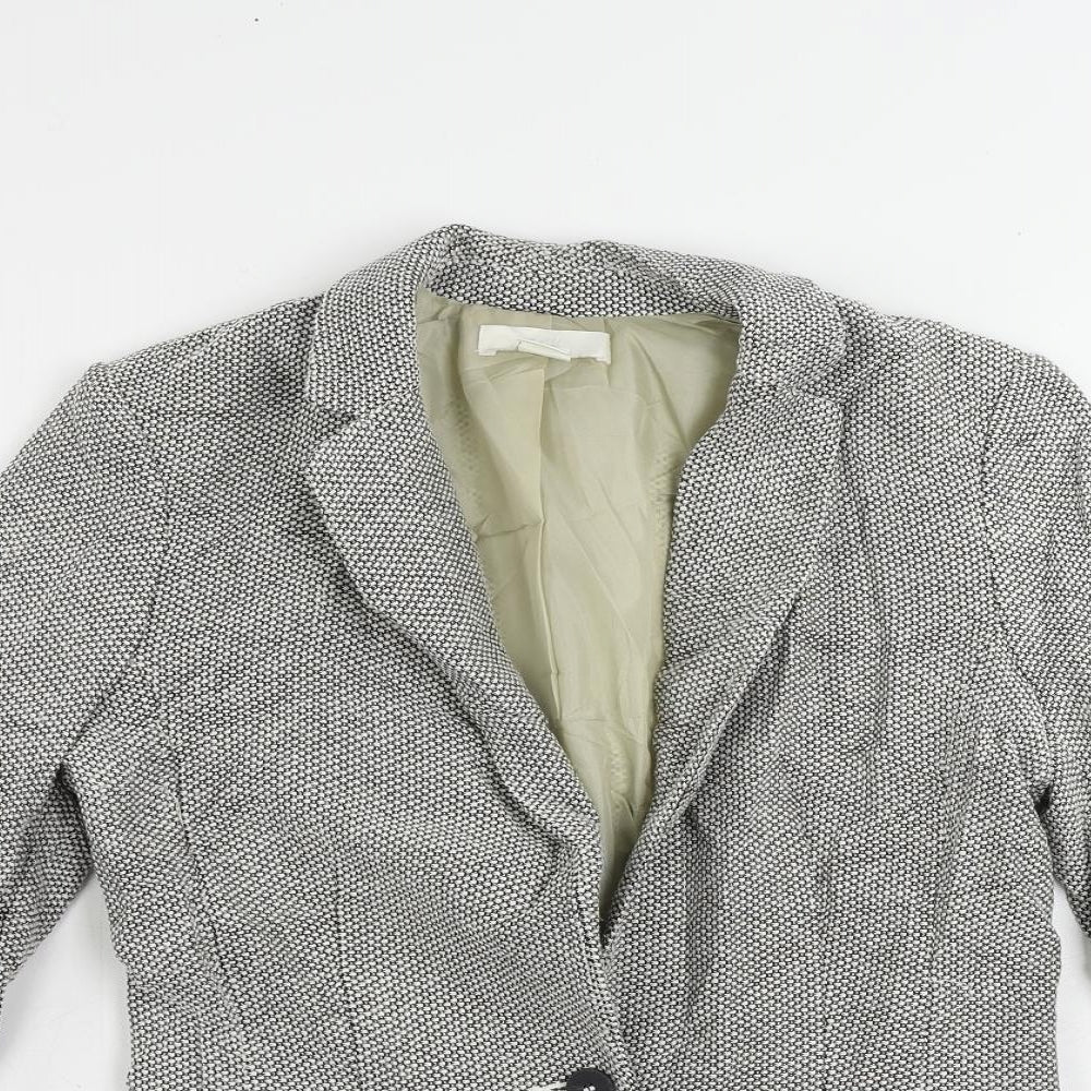 H&M Womens Grey Geometric Jacket Blazer Size 10 Button