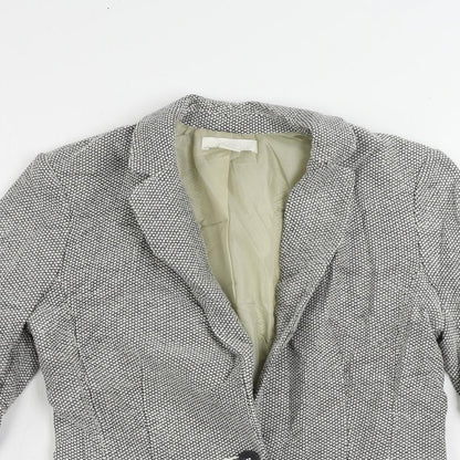 H&M Womens Grey Geometric Jacket Blazer Size 10 Button