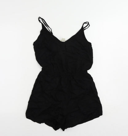 H&M Womens Black Viscose Playsuit One-Piece Size 6 Pullover - Elastic Waist