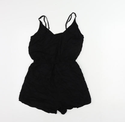 H&M Womens Black Viscose Playsuit One-Piece Size 6 Pullover - Elastic Waist