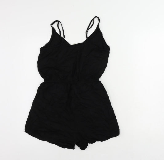H&M Womens Black Viscose Playsuit One-Piece Size 6 Pullover - Elastic Waist