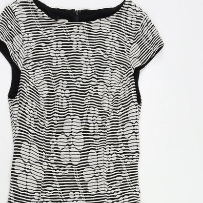 Anne Klein Womens Black Striped Viscose Fit & Flare Size 8 Boat Neck Zip