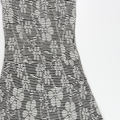 Anne Klein Womens Black Striped Viscose Fit & Flare Size 8 Boat Neck Zip