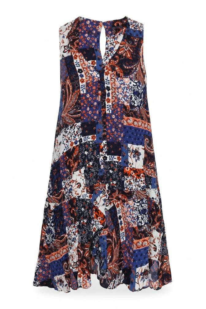 Marks and Spencer Womens Blue Paisley Viscose A-Line Size 14 V-Neck Pullover