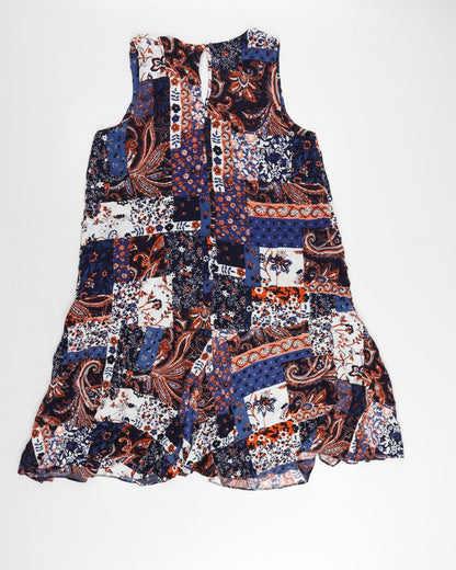 Marks and Spencer Womens Blue Paisley Viscose A-Line Size 14 V-Neck Pullover